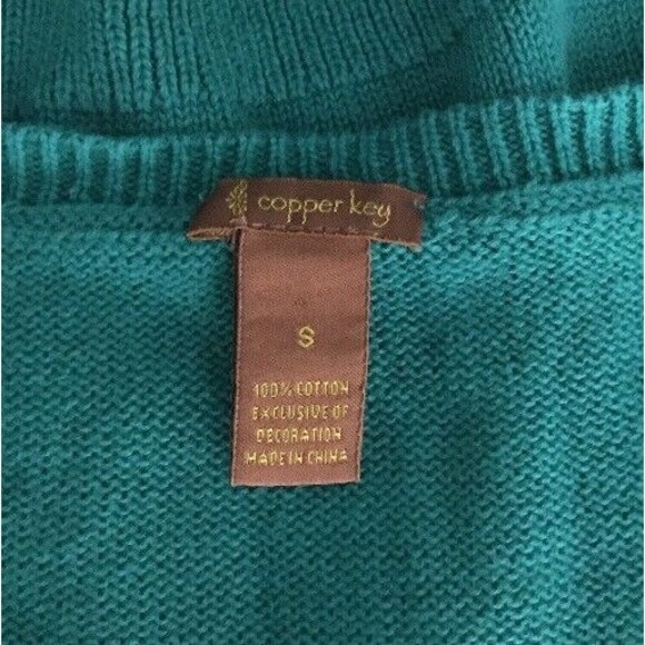 Copper Key Mustache Sweater Small Dark Teal Green 100% Cotton Funny Design - Picture 12 of 12